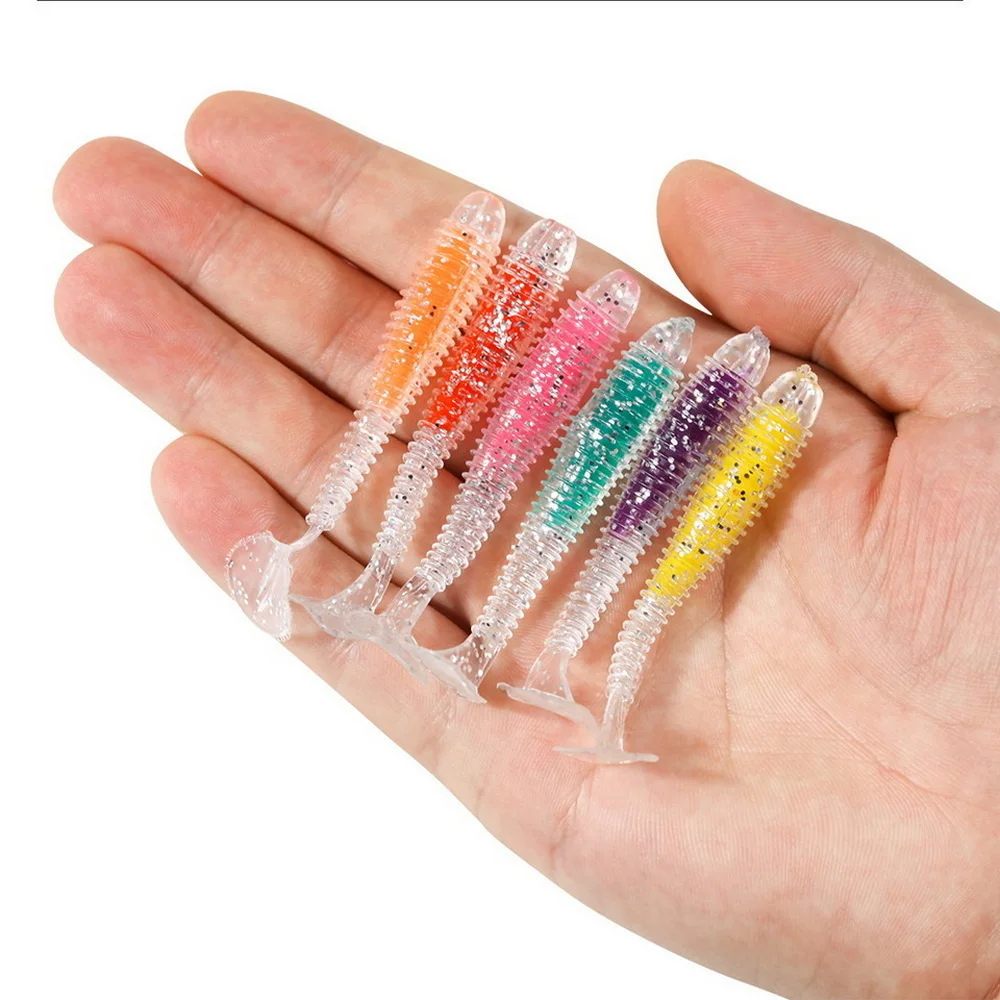 Señuelo suave de 6cm y 7,5 cm, cebos de plástico con cola en T, gusano, Swimbait, señuelo de pesca Jigging, cebo Wobblers Artificial para Lucio