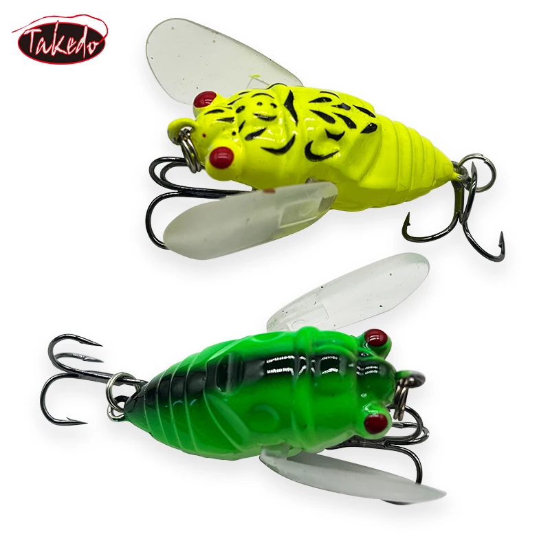 TAKEDO 4 Uds señuelo de pesca de cigarra 5CM 6G Wobblers Crankbait de agua superior con 8 #   Cebo artificial con anzuelos triples para carpa y bajo - imagen 4