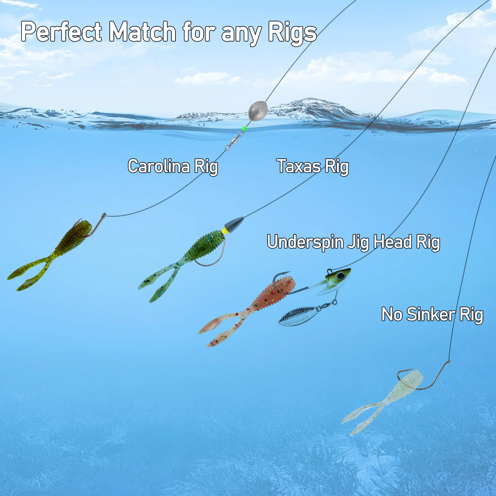 Swimbait doble cola de vinilo 35mm para black bass, lucio, trucha - imagen 5