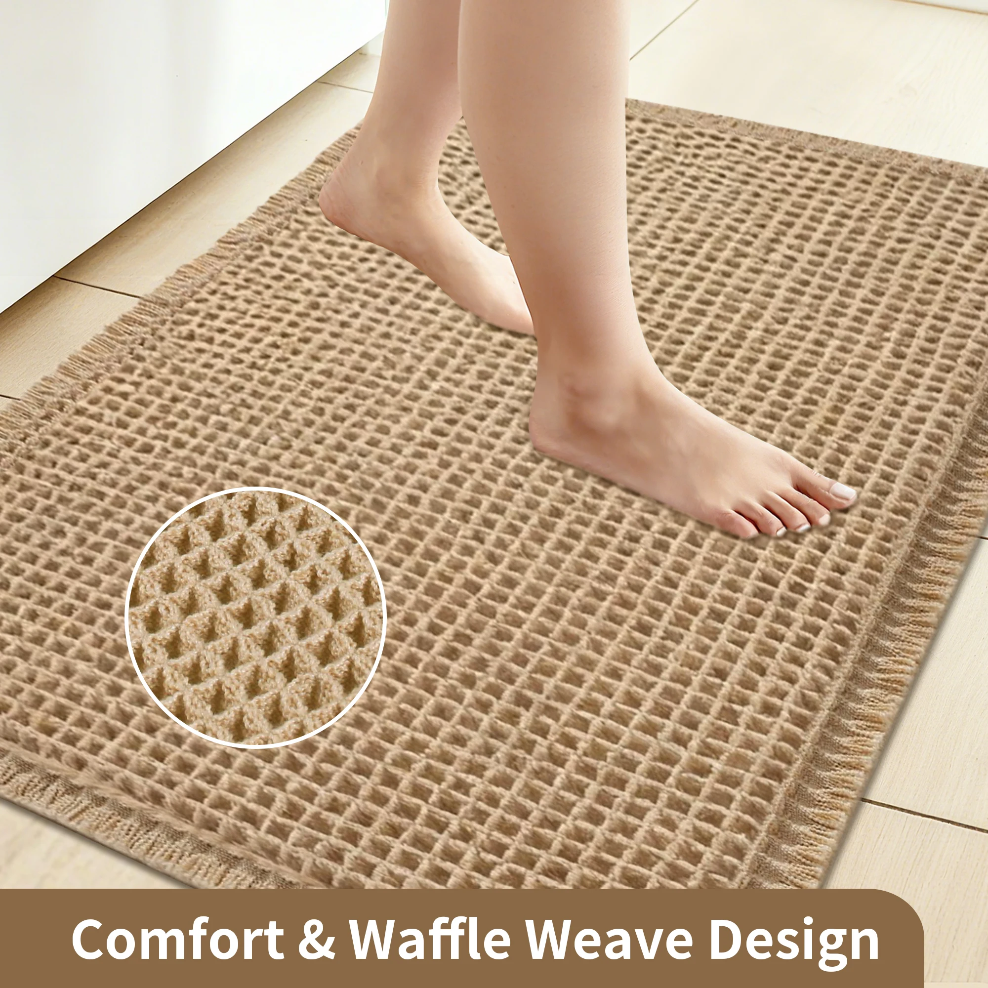 Alfombra de baño waffle antideslizante super absorbente boho lavable - imagen 2