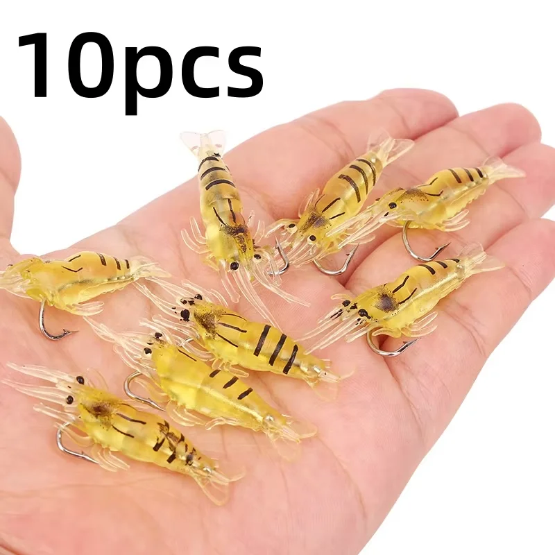 10 Uds. Cebo de pesca de camarones biónicos artificiales 4cm señuelos de camarones de ciruela realista suave para pesca con caña