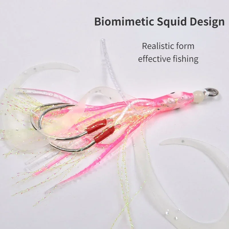 Cebo de falda de calamar de silicona suave, anzuelo de ayuda de Jigging lento, plantilla luminosa para curricán, señuelo de agua salada, accesorios de pesca de aguas profundas - imagen 4