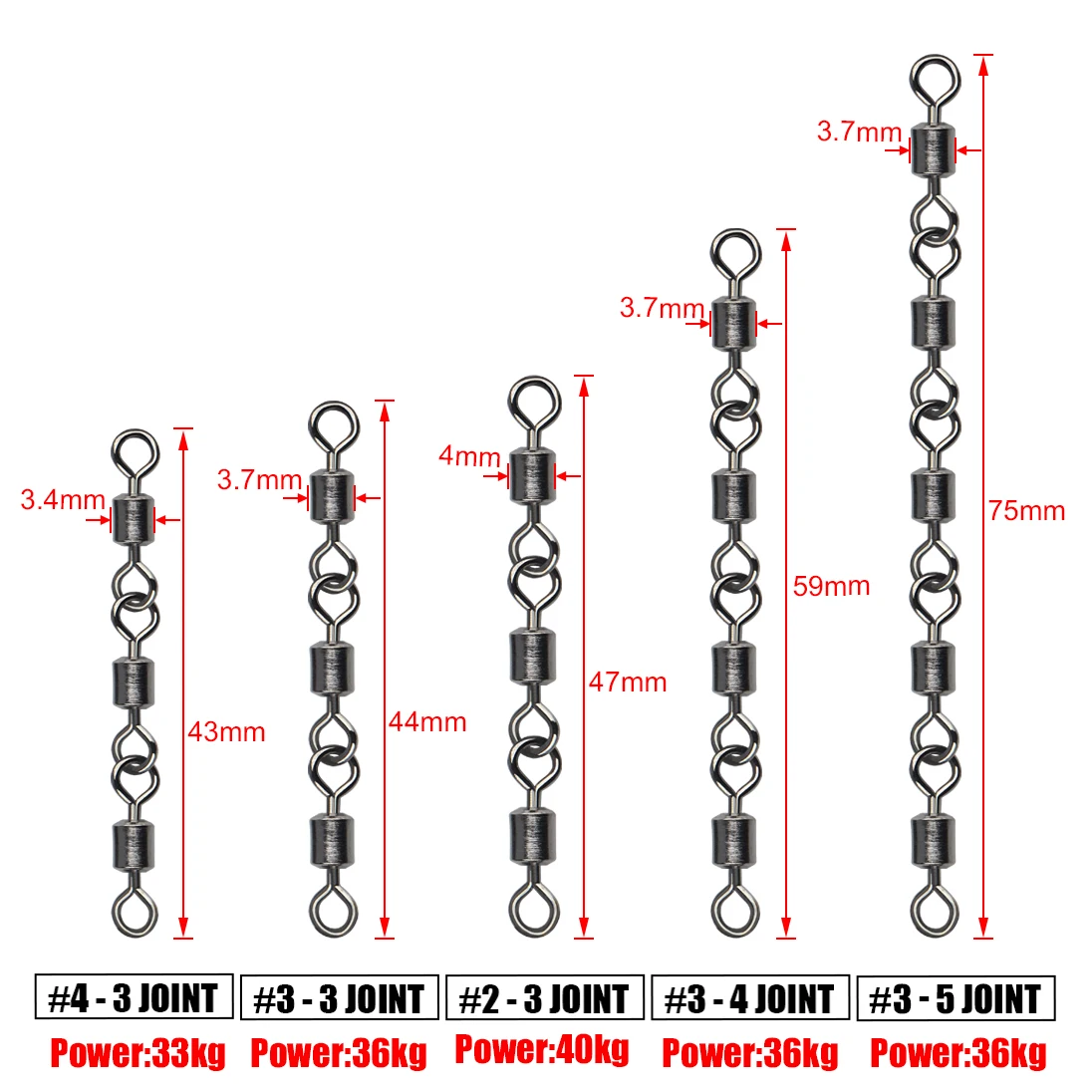 Spinpoler 20 piezas rodamiento de bolas de articulación giratorio 2 3 4 5 conector de pesca articulado aparejos unidos de acero de alta resistencia para señuelo anzuelo - imagen 3
