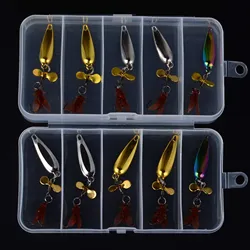 5 piezas de cebo de pesca de metal con cuchara giratoria, cuchara larga con purpurina de 3,2 cm/4,2g, cebo de pesca giratorio de lubina y barracuda