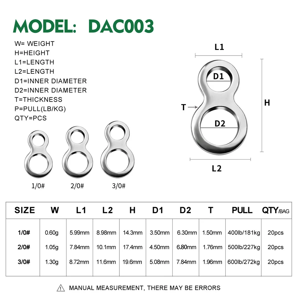 20 piezas conector de cebo de ocho anillos de dos agujeros para pesca, conector giratorio para curricán, anzuelo de asistencia, aparejos de pesca de acero inoxidable - imagen 5
