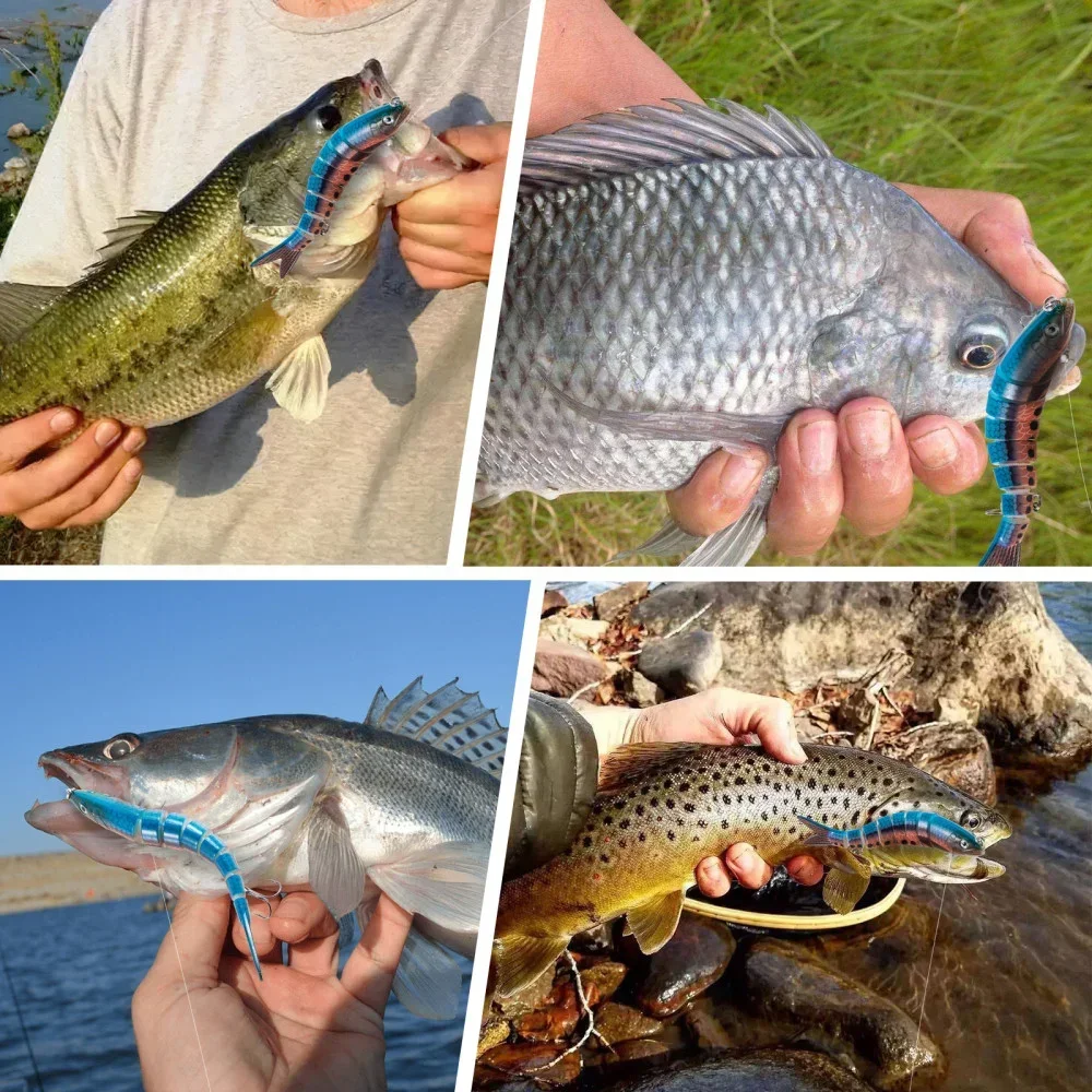 Goture-señuelos de pesca articulados, de hundimiento lento, multisegmentos, agua dulce, agua salada, Topwater, Kit de señuelos de lubina con caja de aparejos - imagen 3