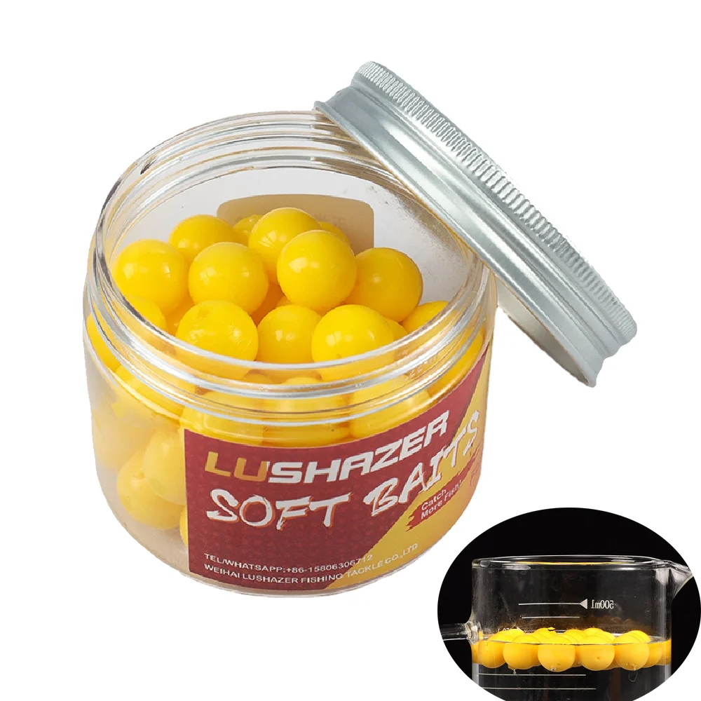 50 uds/botella de Señuelos de Pesca blandos flotantes de carpa de maíz 8 10 14mm cebos redondos de olor Artificial bola de flotabilidad señuelo TPR Chub Swimbait