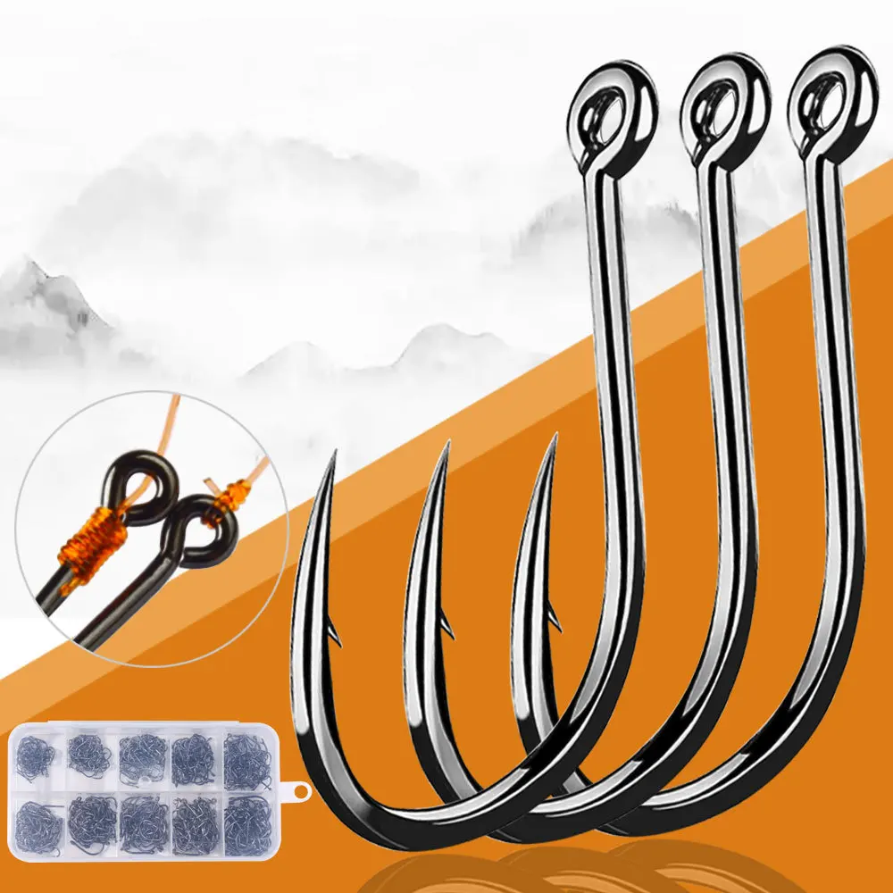 Juego de anzuelos de pesca de 500 piezas # 3- # 12 tamaños mixtos de acero rico en carbono, cuerda para carpa, anzuelo, accesorios de pesca, anzuelo circular compensado