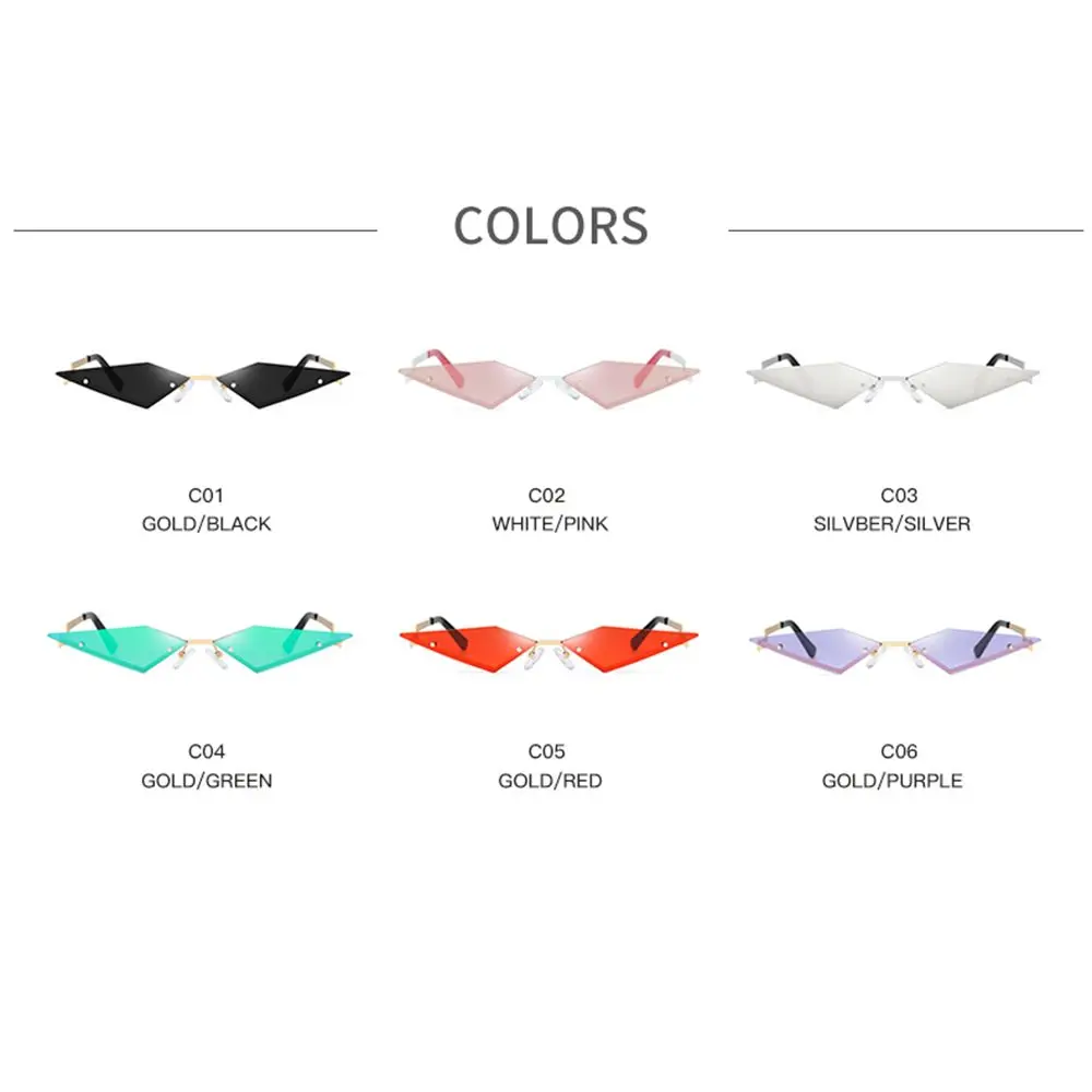 Gafas de sol sin montura para mujer, lentes de película auténtica UV400 de tendencia estrecha con forma de diamante - imagen 3