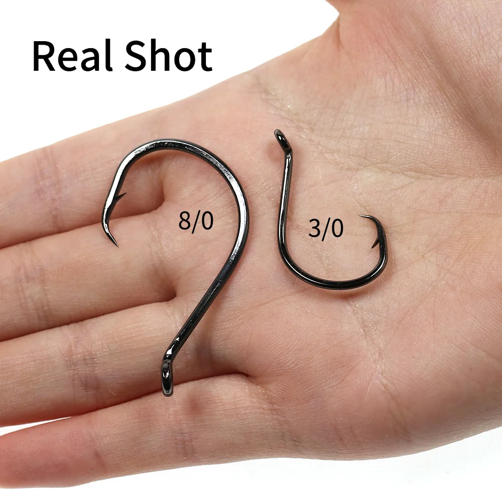 Elllv-anzuelo circular de pulpo de alambre fuerte, 100 piezas, acero al carbono, níquel negro, agua salada, agua dulce, 3/0 - 8/0 - imagen 5