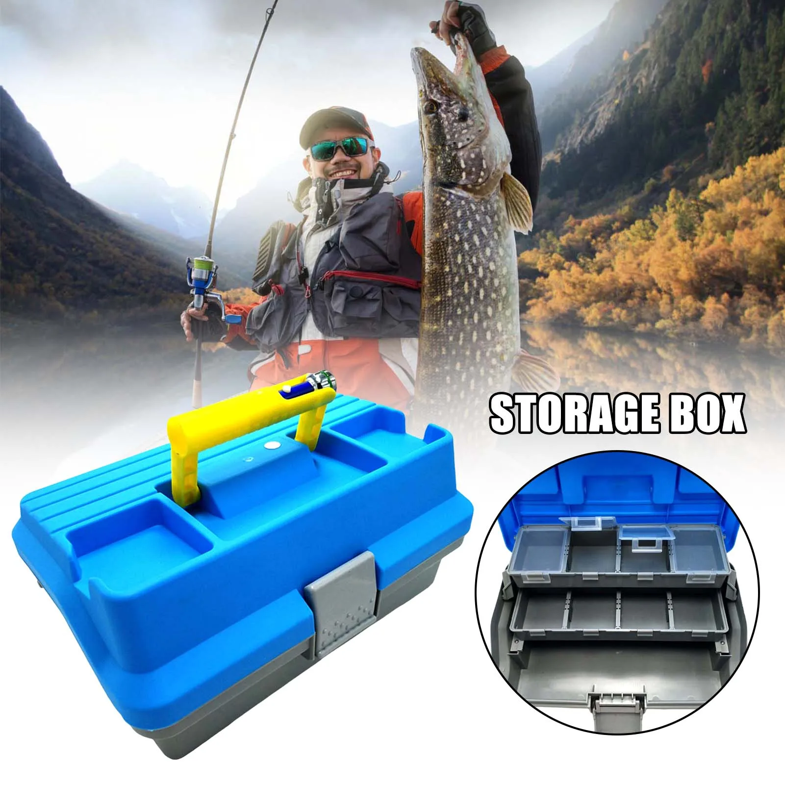 Caja de aparejos de pesca portátil, caja de pesca compartimentada de gran capacidad para señuelo de pesca, carrete de cebo, gancho de línea, accesorio de pesca - imagen 2