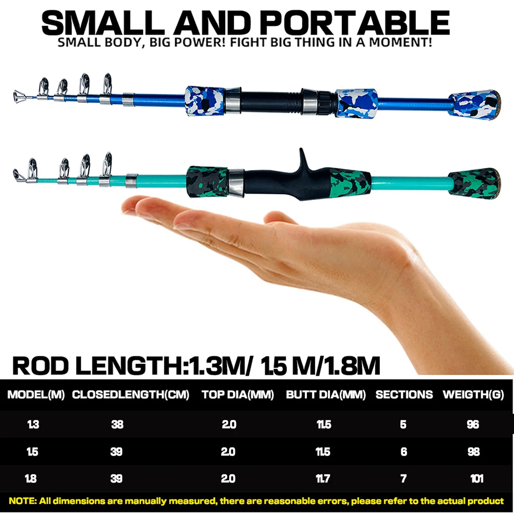 Caña de pescar giratoria ultraligera, señuelo de mano para pesca de trucha, alimentador, engranaje de camuflaje, Mini Surf de viaje, 1,3 m, 1,5 m, 1,8 m - imagen 3