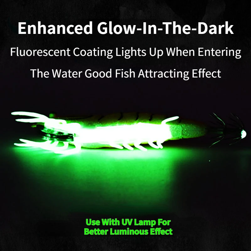 Lua-anzuelos de calamar de madera para camarones, cebos de Pesca de Mar, cebos falsos fluorescentes de todas las capas, 8 piezas - imagen 4