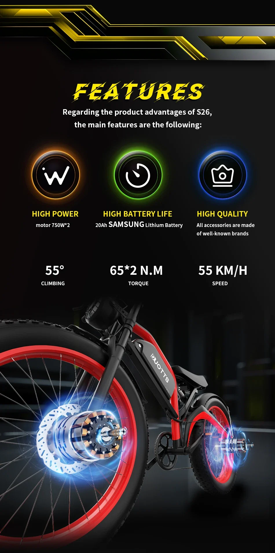DUOTTS N26 Bicicleta Eléctrica 2000W Motor Dual 48V Todoterreno - imagen 4