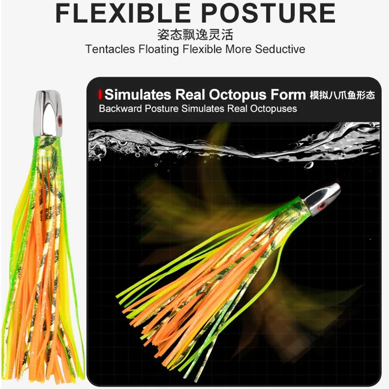 TR004 cabeza de cobre pulpo calamar falda cebo 20,5 cm agua de mar señuelo de pesca de aguas profundas gran juego pesca de arrastre Marlin atún señuelo de arrastre - imagen 5