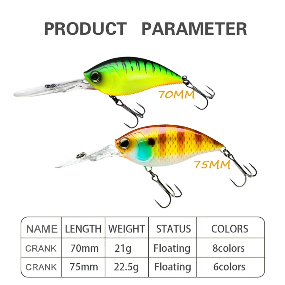 WALK FISH-señuelo de pesca flotante manivela Wobbler cebo Artificial ojos 3D cebo duro herramienta de pesca 70mm 75mm - imagen 3