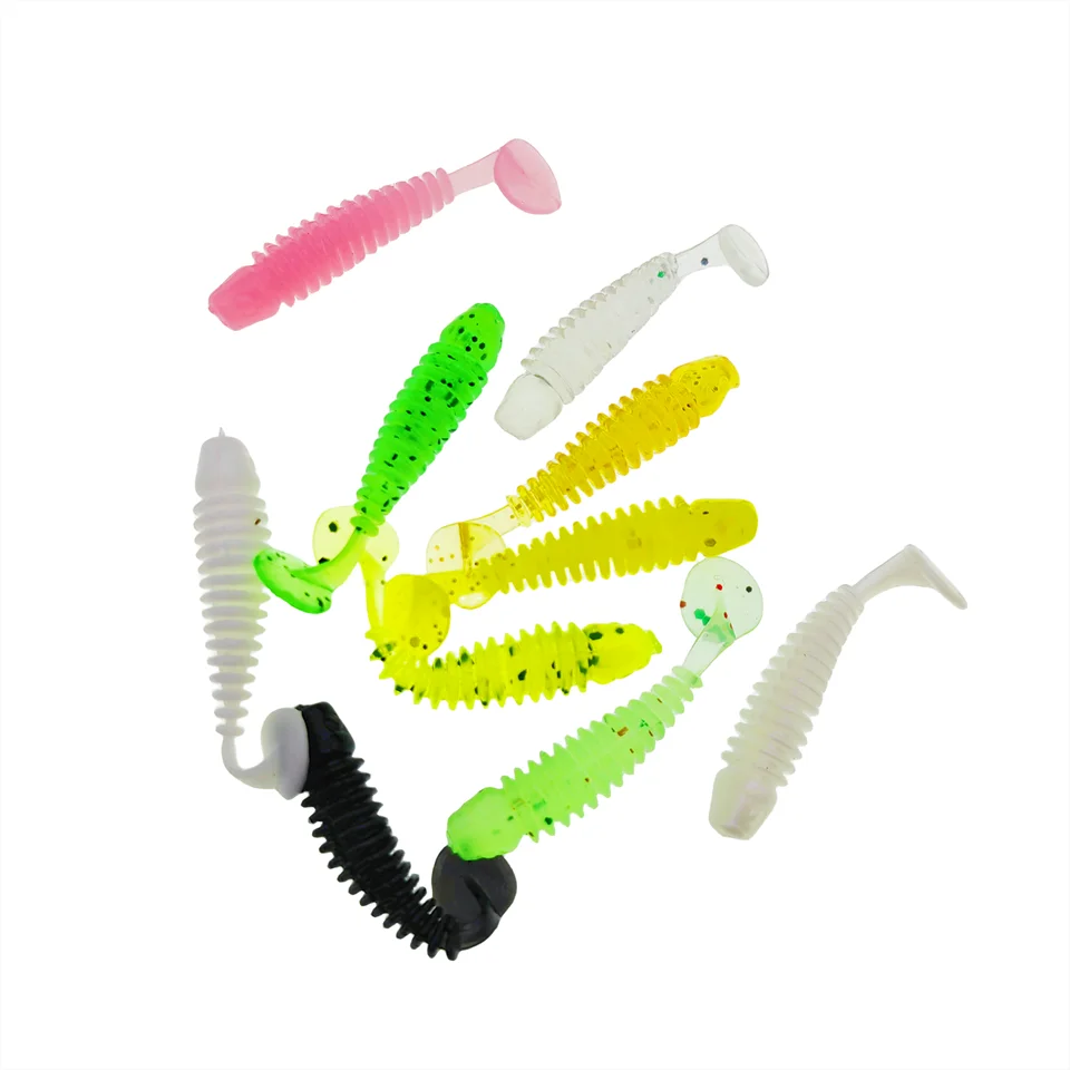MUKUN-Señuelos de Pesca microblandos, 10 piezas, 0,6g/40mm, cola en T, señuelo de gusano, cebo Artificial pequeño, Jig Wobblers, aparejos de pesca de Lucio - imagen 5