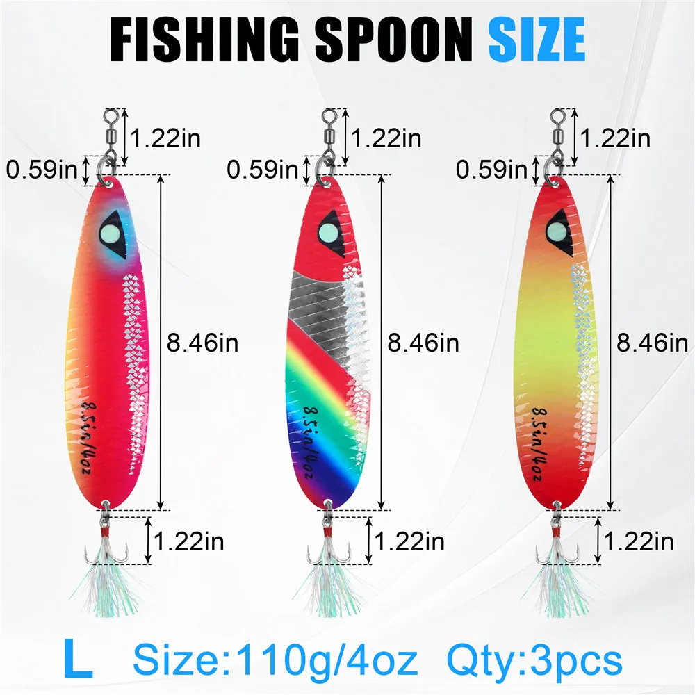 Señuelos de pesca Jigging de aguas profundas, 3 uds., 3,5/4OZ, plantillas de Metal grandes, cebos de cuchara de pesca Striper para lubina a rayas, salmón - imagen 3