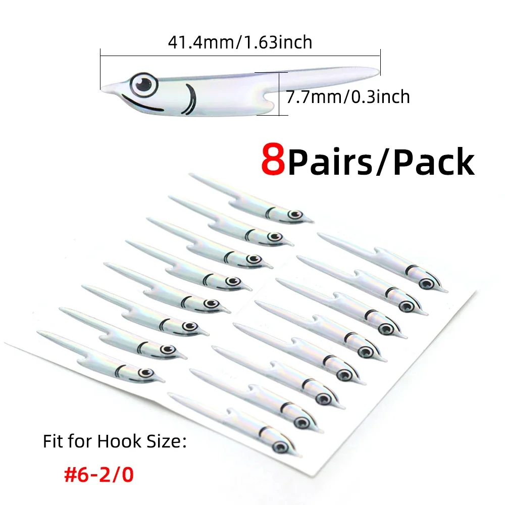 Perfiles en forma de pez, máscaras de vinilo, atado de moscas, lámina Fleye, pegatina de cabeza de pez para pesca en agua salada, señuelo de pez cebo, Anguila de arena junto a la plata - imagen 4