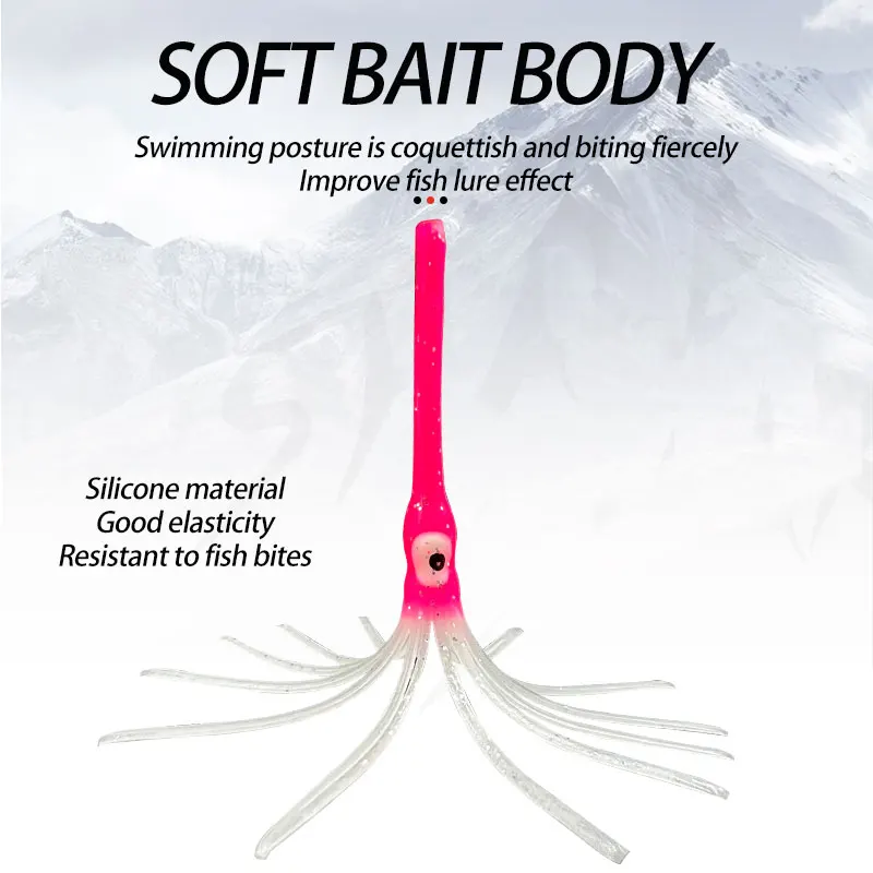 Falda de calamar suave de boca larga, 5 piezas, falda de pulpo, Señuelos de Pesca de Mar, cebos Sabiki Rig, señuelos de Anguila, plantilla de agua salada - imagen 3