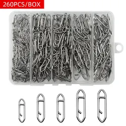 260 unids/caja tipo señuelo conector de clavija rápida anillo colgante de acero inoxidable aparejos de pesca de mar clip de papel traje plateado