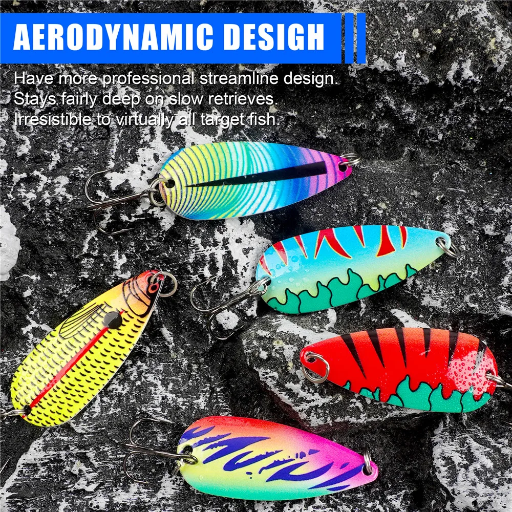 Señuelos de pesca con cuchara, plantilla de metal, Spinner, señuelo de fundición para lubina, salmón, cejola, Jigging, con caja de aparejos, 5 uds. - imagen 5