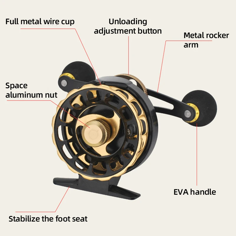 Carrete de pesca de balsa de hielo para invierno, rueda de balsa de pesca para diestros/izardos, aparejos de pesca portátiles, accesorios de pesca al aire libre - imagen 3