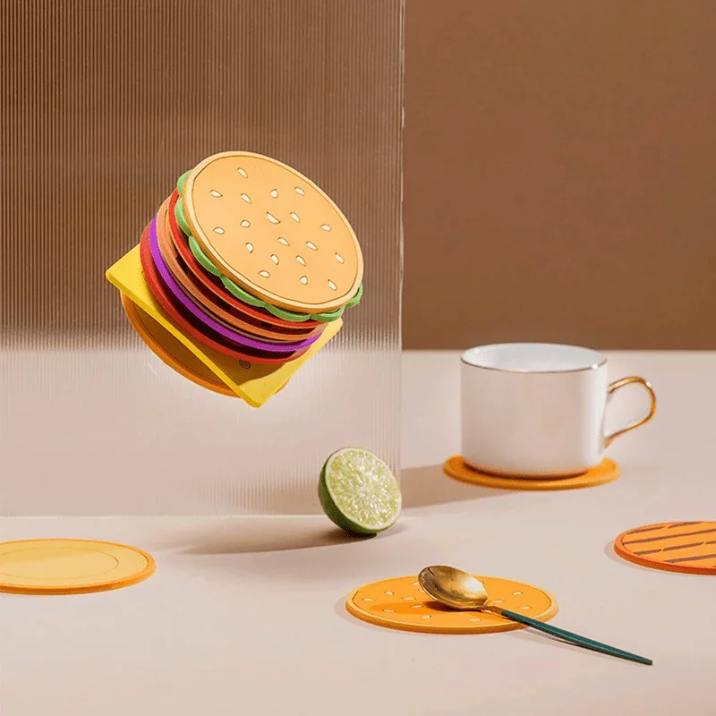 8 unids/set posavasos con forma de hamburguesa, almohadilla creativa para tazas, estera aislante de silicona, soporte para tazas, cocina, comedor, Bar, decoraciones para mesa, regalo para niños - imagen 2