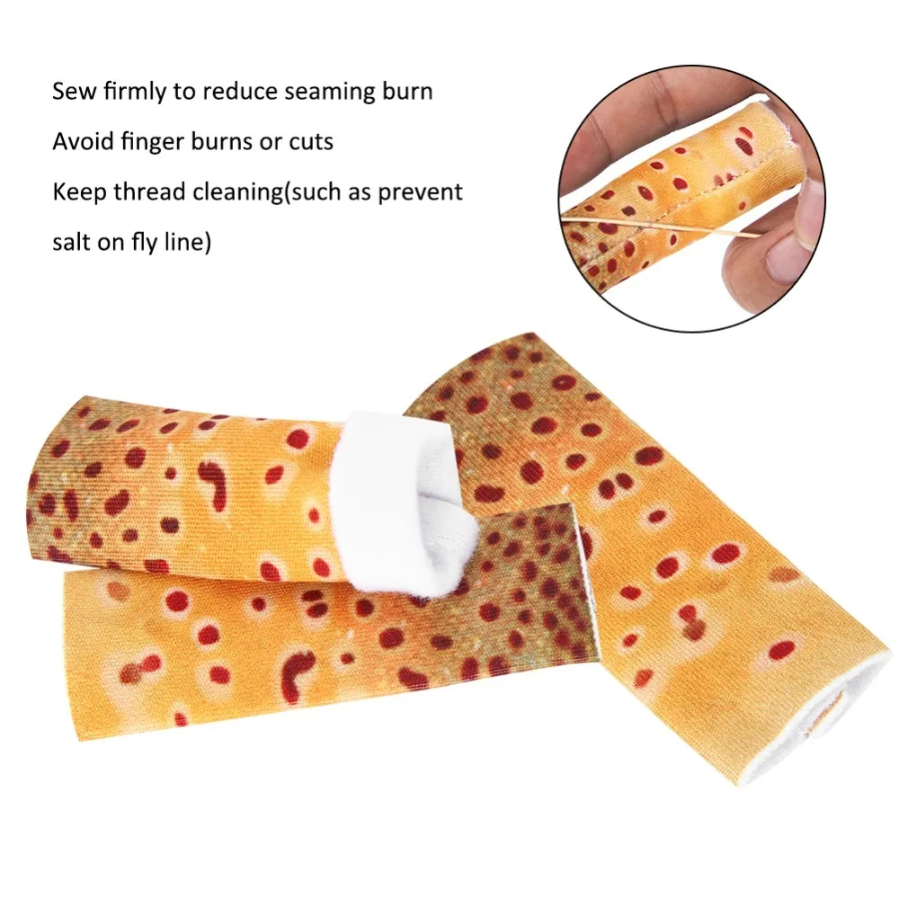 Protectores de dedos de pesca de poliéster, 3 uds., patrón de piel de pescado amarillo, Protector de dedos para pesca con mosca, Protector de pestaña para dedo de pesca