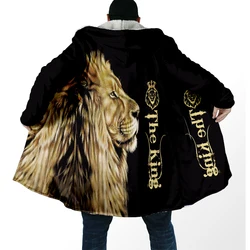 Capa de invierno de lana gruesa con capucha y estampado 3D de león