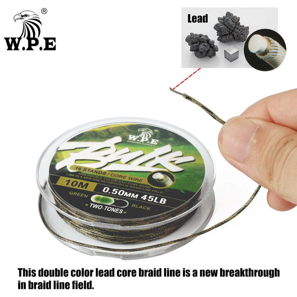 W.P.E-sedal de Pesca de carpa con núcleo de plomo, 10m, 16 hebras trenzadas, 0,50mm, 45LB, 20kg, aparejos para el cabello, alimentador de carpa, aparejos de Pesca - imagen 4
