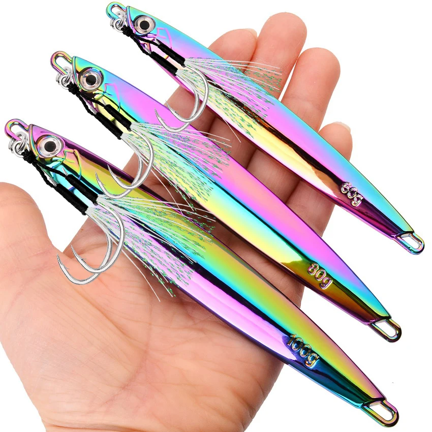 Señuelo de Pesca de agua salada, anzuelo de Metal de 60g, 80g, 2024g, cebo duro de Pesca, cuchara, trucha, Jigging, 100 - imagen 5