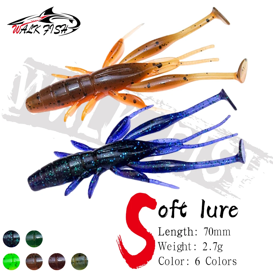 WALK FISH 8 Uds 7cm 2,7g cebos de TPE cebos de natación suaves Wobblers de camarones flotantes de goma Señuelos de Pesca realistas Isca Pesca
