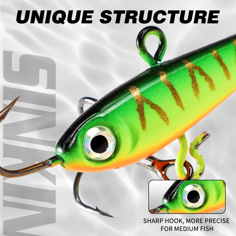 Hunthouse-señuelo de pesca en hielo para invierno, plantilla de Metal, cebo duro de 42mm/7,8g, impresión 3D VIB, hundimiento lento, equilibrador de Jigging, aparejos de lubina LW82 - imagen 5
