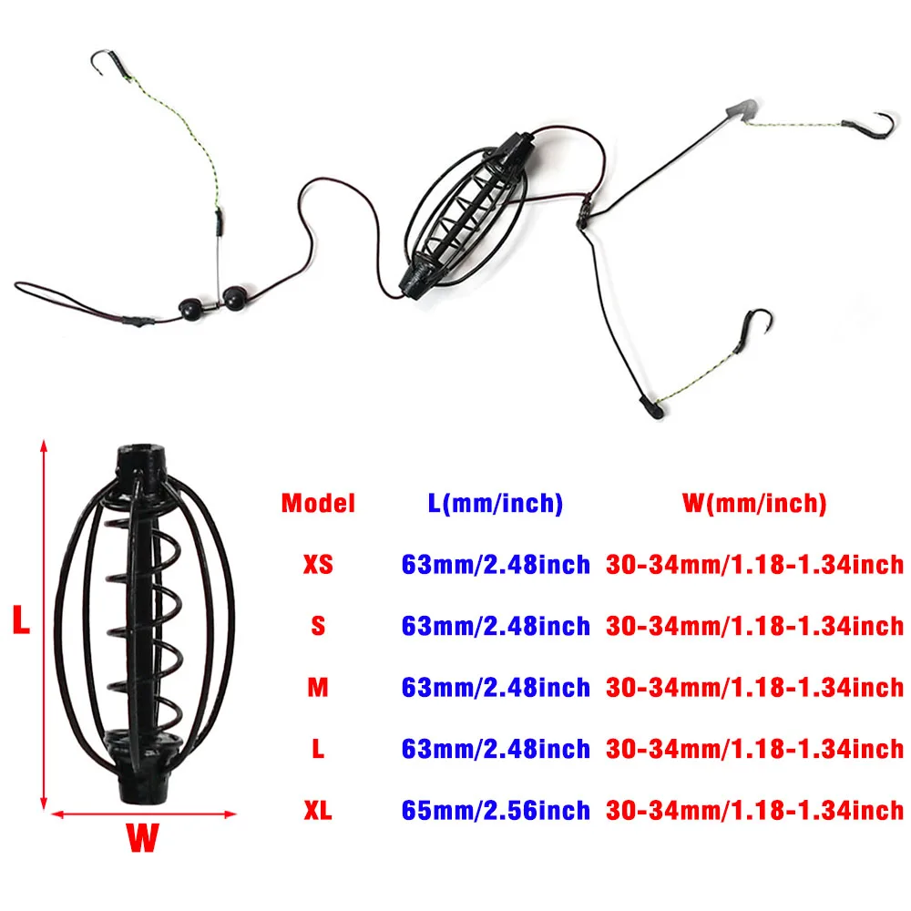 Alimentador de pesca de carpa, cebos, equipo de jaula, alimentador de peces de resorte con soporte, métodos en línea, aparejos de anzuelo, juego de pesas de plomo - imagen 4