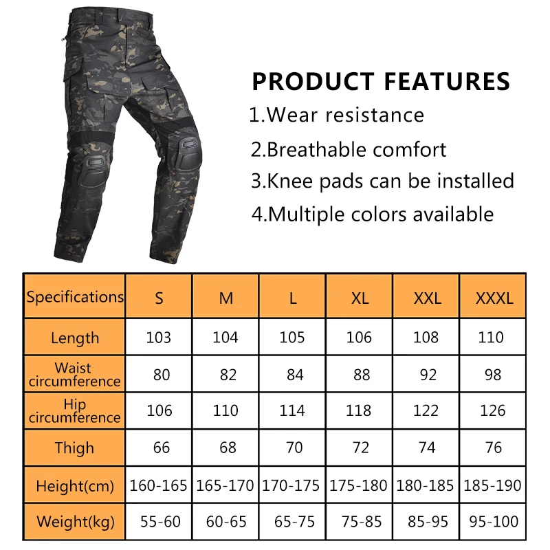 HAN WILD G3-pantalones de combate para caza, pantalones de camuflaje con rodilleras, Airsoft, táctico, MultiCam, pesca, tela elástica - imagen 2