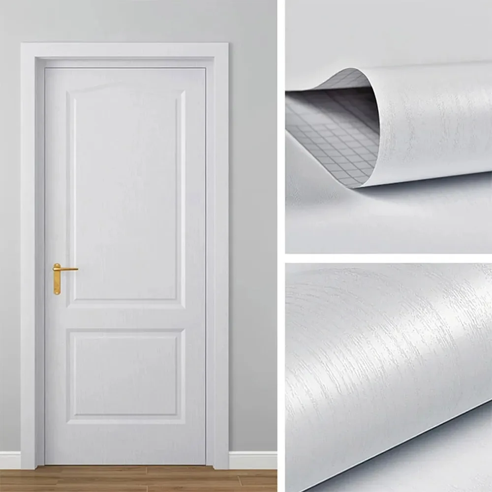 Papel tapiz autoadhesivo de vinilo de PVC, papel tapiz de grano de madera blanco y negro, pegatina de pared impermeable para renovación de puertas de muebles y armarios de cocina - imagen 4