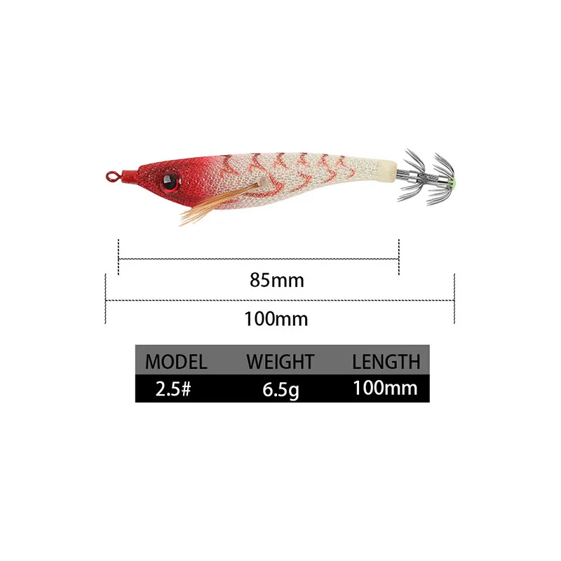 SeaYolo 10cm/6,5g 2,5 #   Señuelo de pesca de camarones Horizontal, anzuelo de calamar Artificial, señuelos de camarones de madera luminosos, plantilla de sepia - imagen 4