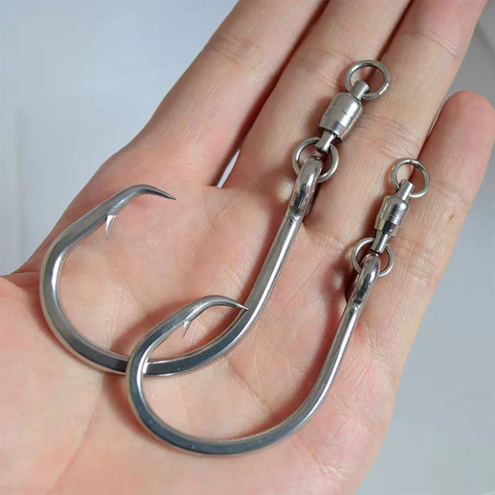 Anzuelo de Pesca para barco de mar, accesorio giratorio de rodamiento de bolas de acero inoxidable con ojos de púas, suministros de conector para atún, 10 piezas - imagen 5