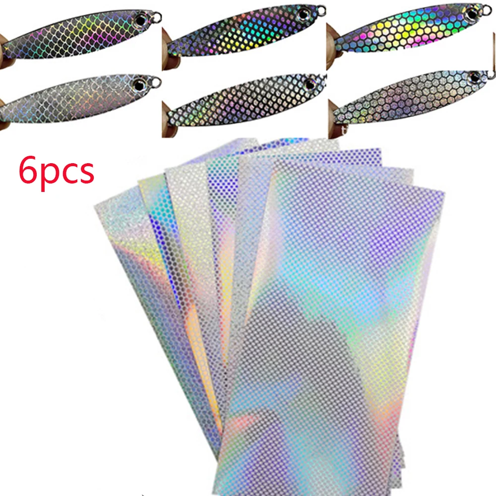Cebos duros de Metal duraderos, película adhesiva holográfica de 10x20cm, Material de atado de moscas, señuelo de pesca, cinta Flash, pegatina que cambia de Color, 6 uds. - imagen 3