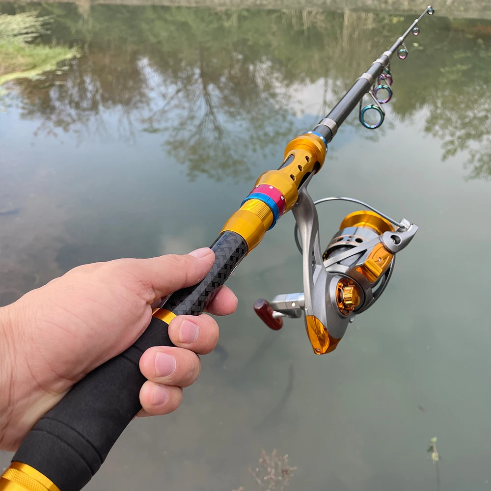 Caña de pescar telescópica de 1,8-3,6 m, carrete de pesca combinado, caña de pescar giratoria de viaje portátil con juego de carretes serie 2000/3000/5000 - imagen 5