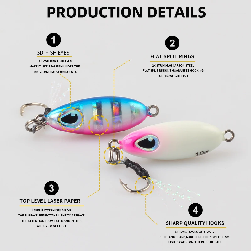 MAGIC WORKS Fishing Supplies, nuevo Kit de cebo Artificial, plantilla de Metal, juegos de Señuelos de Pesca en el mar, caja de señuelos de pesca, 7g, 10g, 15g, 5 unids/lote por caja - imagen 3