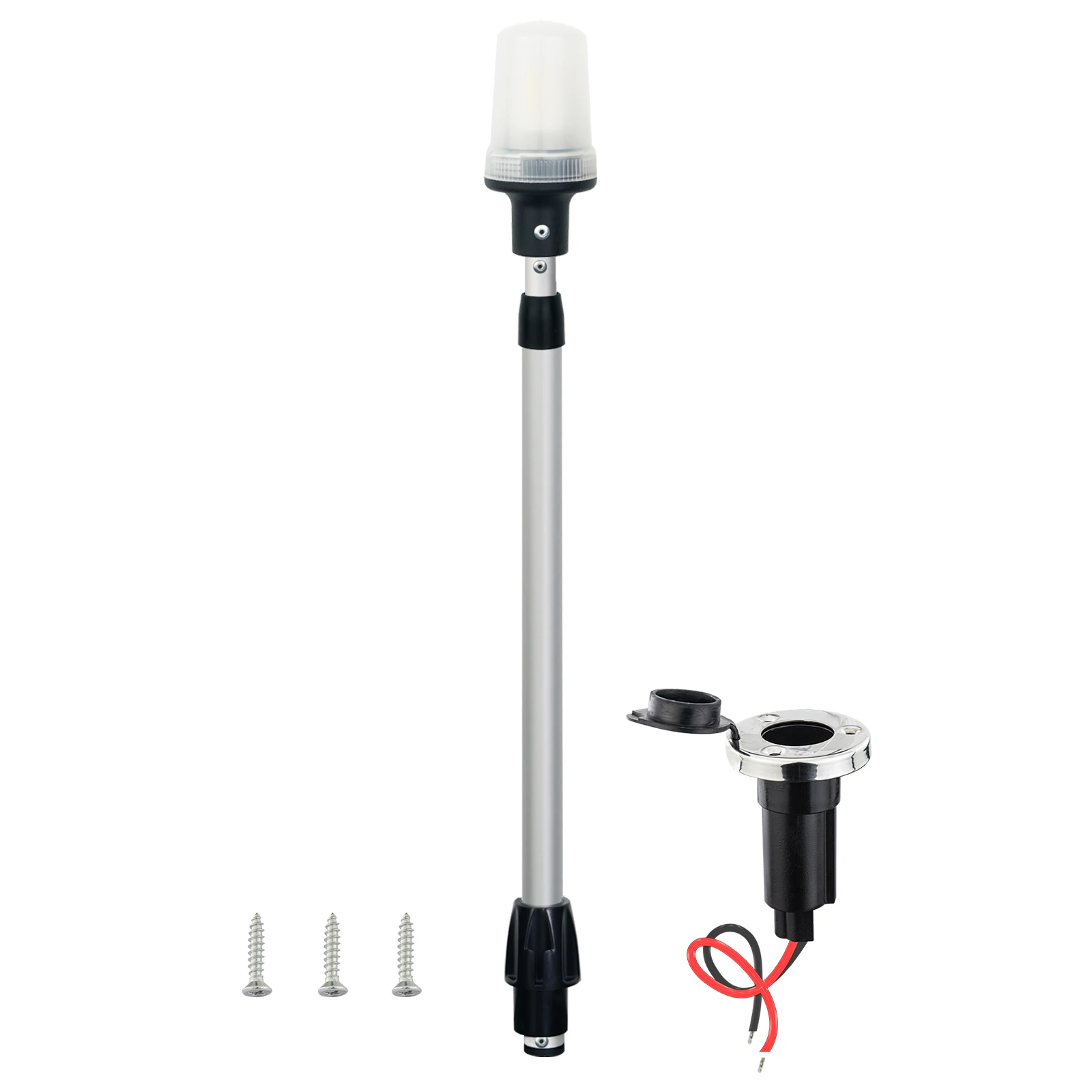 Luz de popa telescópica, ancla LED blanca redonda de navegación, USCG 2NM, base enchufable extraíble de 2 pines, 12-24 VCC, 29,5-44 pulgadas