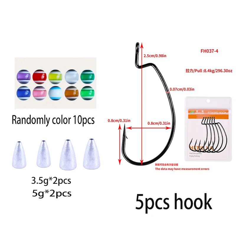 19 Uds. Plomo de bala de peso de plomo mixto con cuentas de tapón y kit de ganchos para accesorios de señuelos blandos - imagen 5