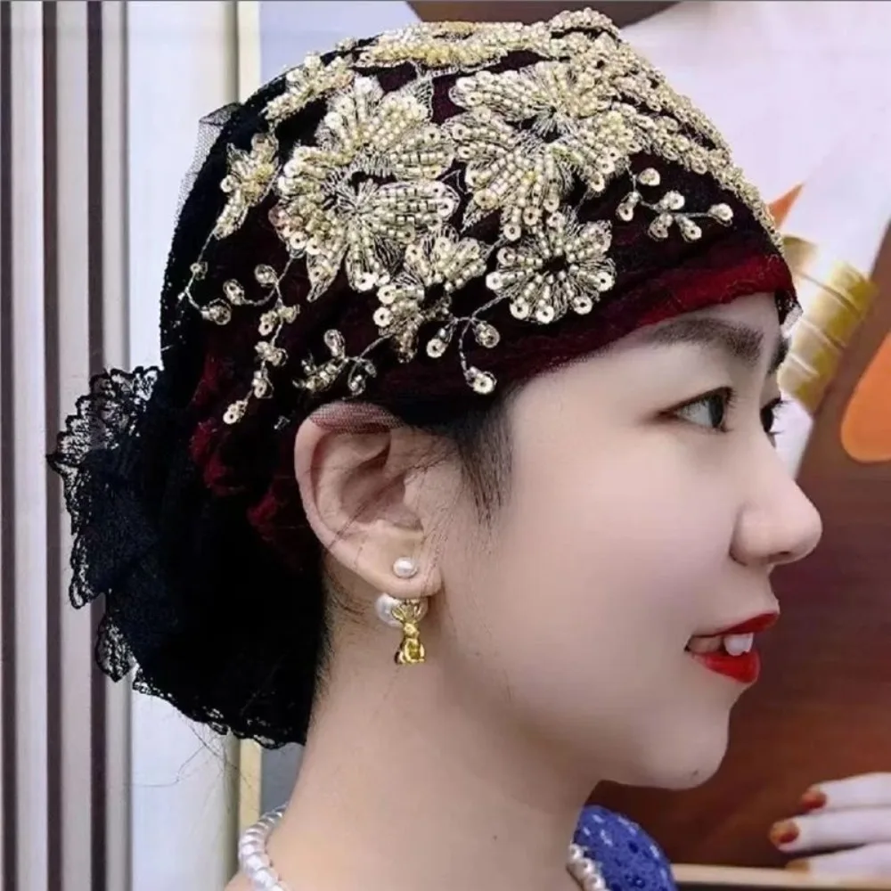 Nuevo Gorro con bordado de flores, gorro elástico de cobertura completa, cubierta transpirable, pañuelo para el pelo blanco, verano - imagen 5