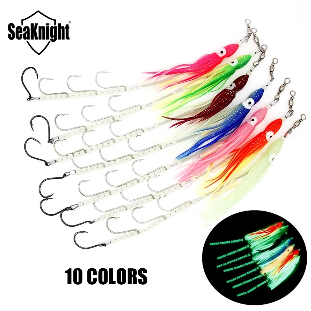 Seaknight-cebo luminoso de pez cinta, señuelo de cola de pelo brillante, anzuelo de pesca de calamar, señuelo de pesca de barco de mar, anzuelos de cuerda de cebo brillante - imagen 4