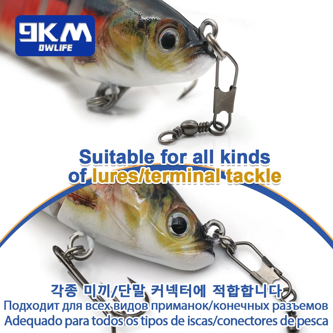 Barril de pesca giratorio con broche de seguridad, 50 ~ 200 Uds., giratorios de pesca de agua salada de acero inoxidable, Clip, anillo sólido, conector de señuelo, aparejos - imagen 3