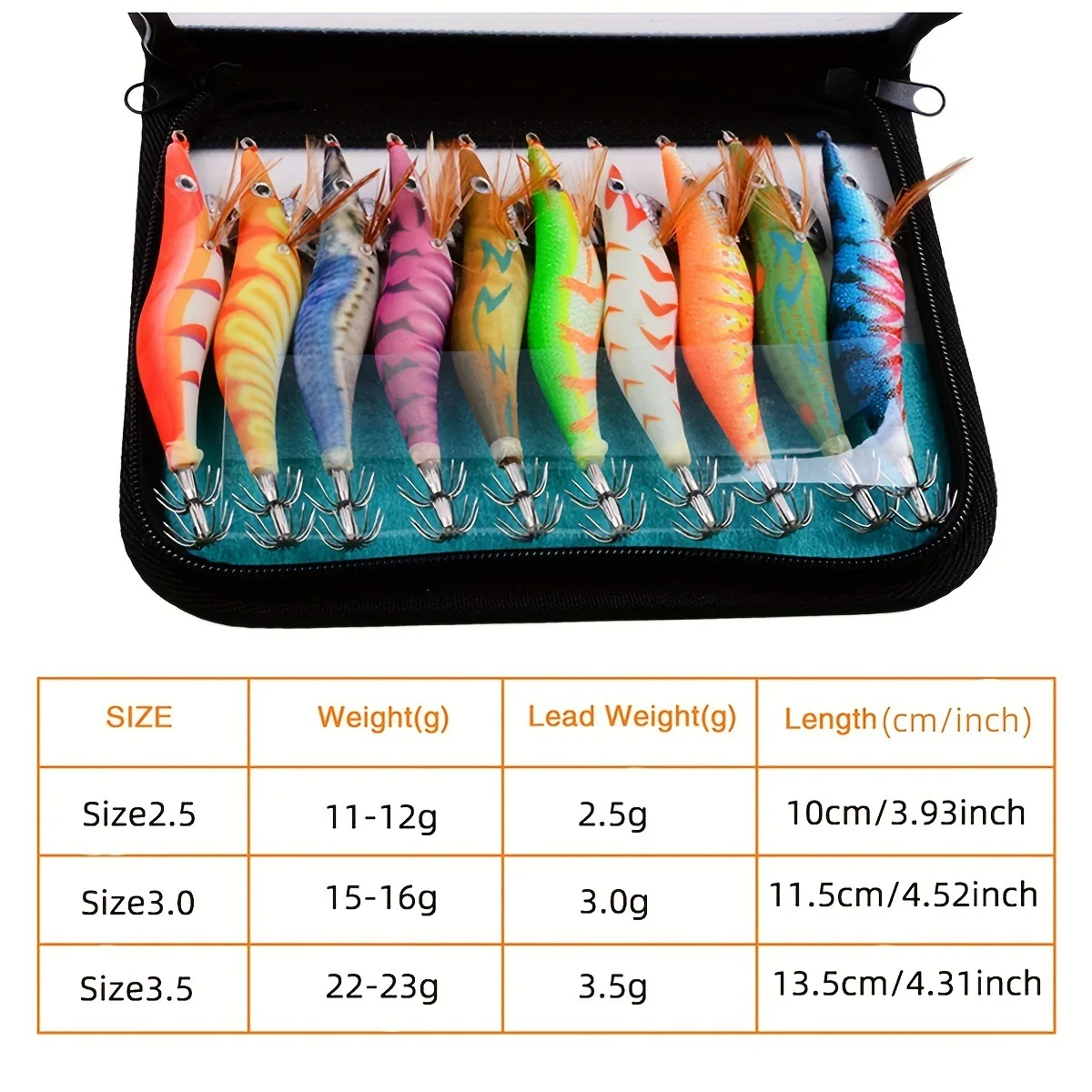 10 Uds 3,5 cebo de pesca de calamar anzuelo de gamba ojos 3D luminoso pulpo plomo jig señuelos sepia cebo Artificial anzuelo de pesca - imagen 2