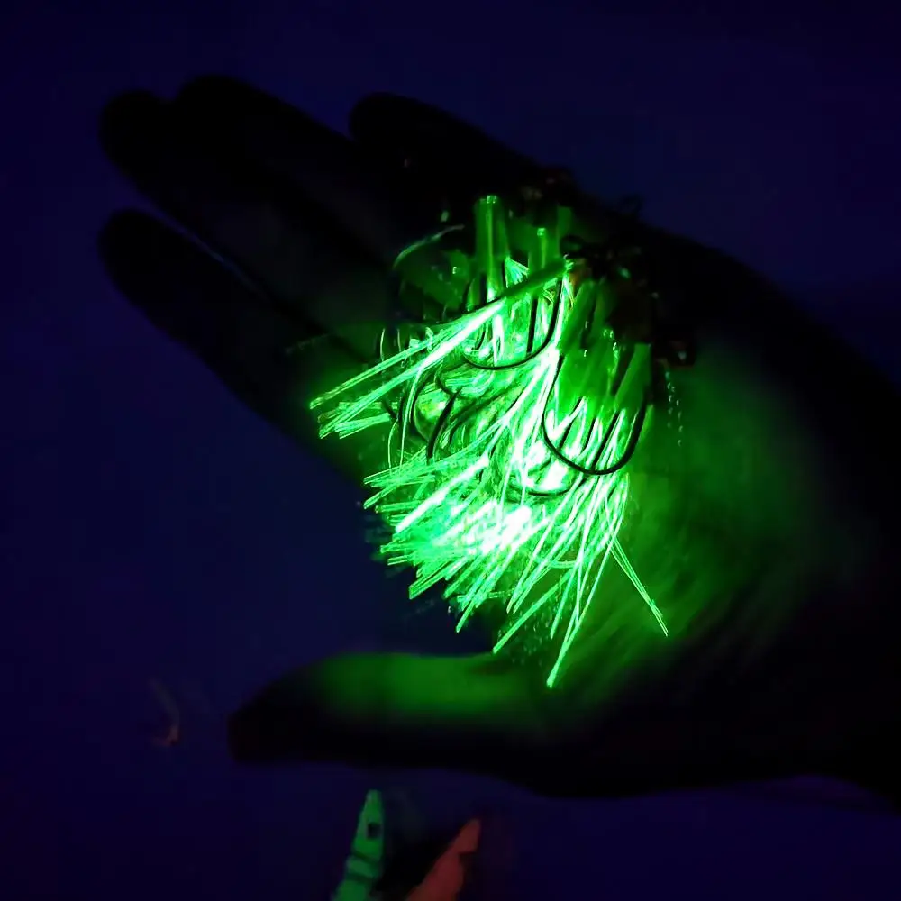 1 anzuelo de pesca luminoso 10 # -20 # Anzuelo de asistencia plantilla señuelo doble gancho lento rápido doble par Jigging Fish jig anzuelos de asistencia - imagen 4