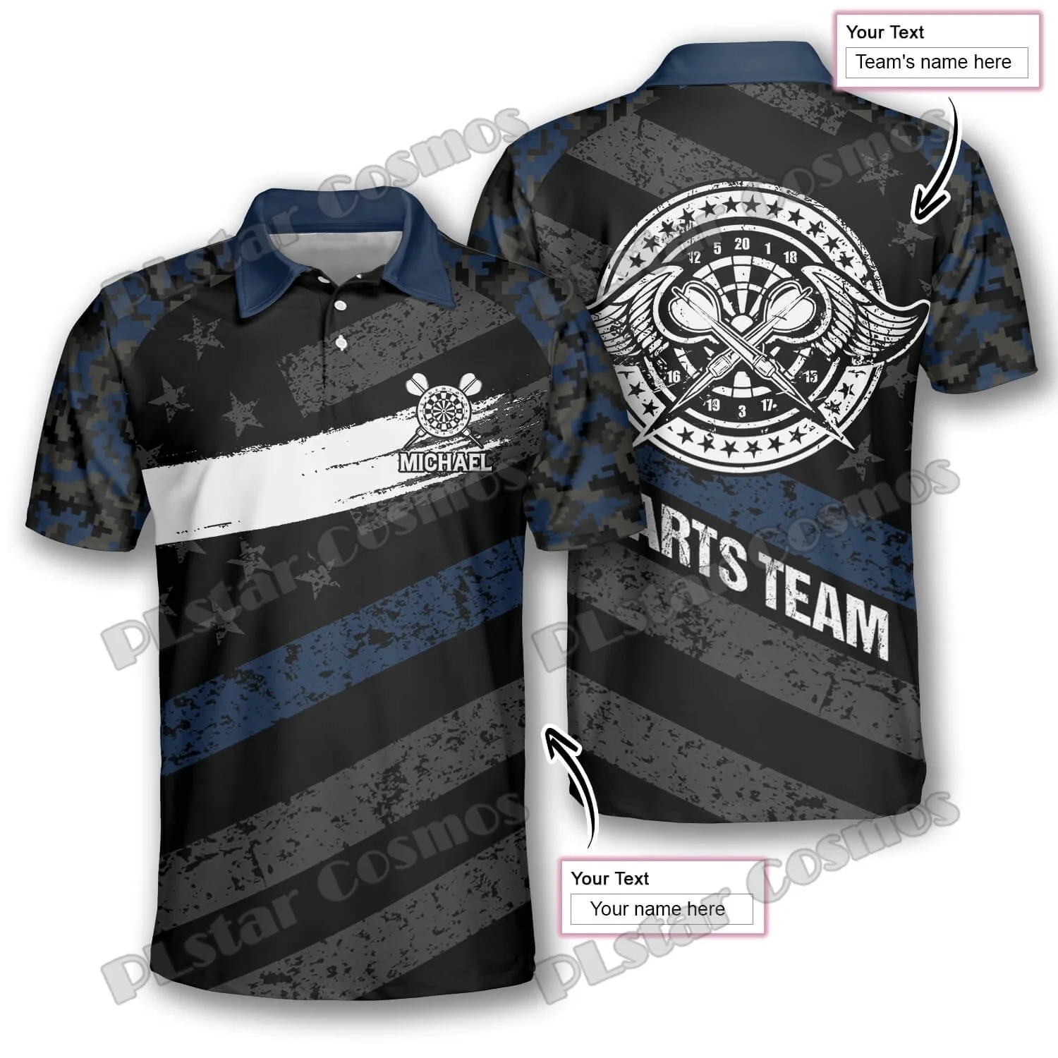 Polos de hombre con estampado 3D del equipo de dardos personalizados con calavera de Metal Tribal, Polo Premium Unisex informal de verano PLP42 - imagen 3